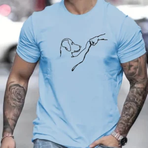 Men's 100% cotton summer loose fit High Fives Line Drawing printed slim fit casual sports round neck short sleeved T-shirt top