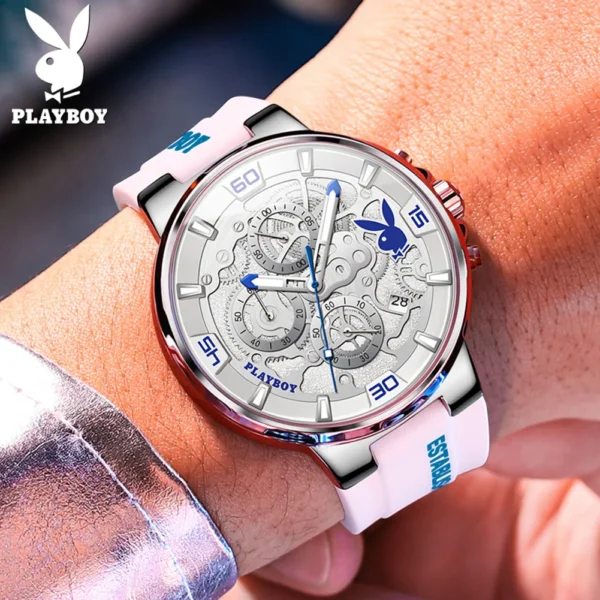 PLAYBOY Original Sports Man Watch Multifunction Fashion Men's Wrist Watches Top Brand Luxury Silicone Strap Quartz Watch for Men