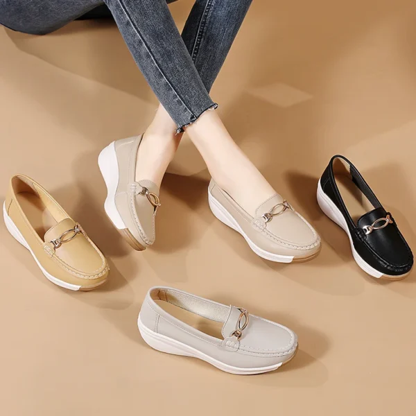 Slip On Women Loafers Women Shoes 2024 New Leather Flat Shoes With Wedge Heels Casual Flats Zapatos Mujeres Moccasins Female