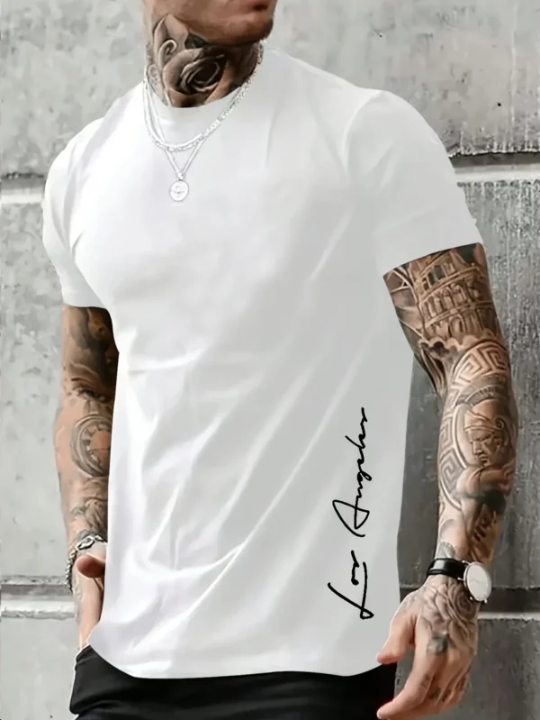 Men's 100 cotton summer loose Contrast Color Alphabet los Angelest print slim fit casual sports round neck short sleeved T-shirt