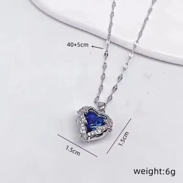 1 Pc Romantic Blue Ocean Heart Zircon Pendant Necklace for Woman Pink Love Heart Stainless Steel Chain Choker