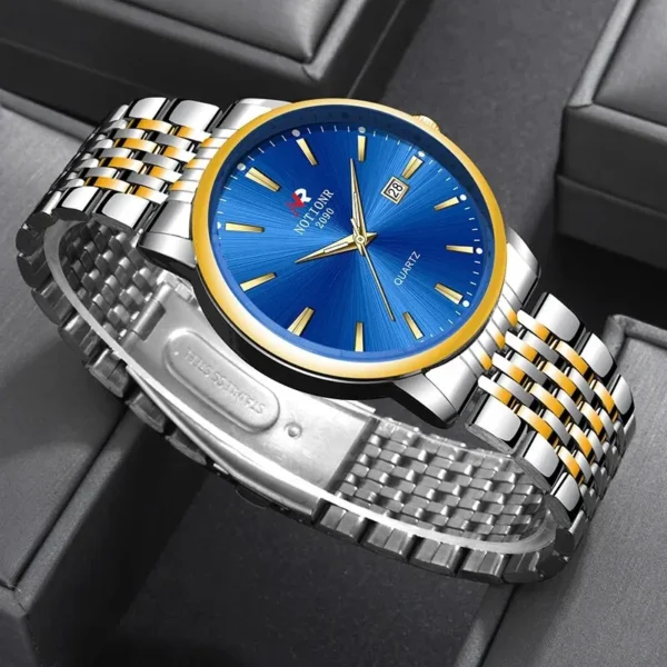 NOTIONR Fashion Men Silver Blue Watches Stainless Steel Waterproof Quartz Wristwatch Men Luxury Casual Sports Luminous Watches