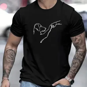 Men's 100% cotton summer loose fit High Fives Line Drawing printed slim fit casual sports round neck short sleeved T-shirt top