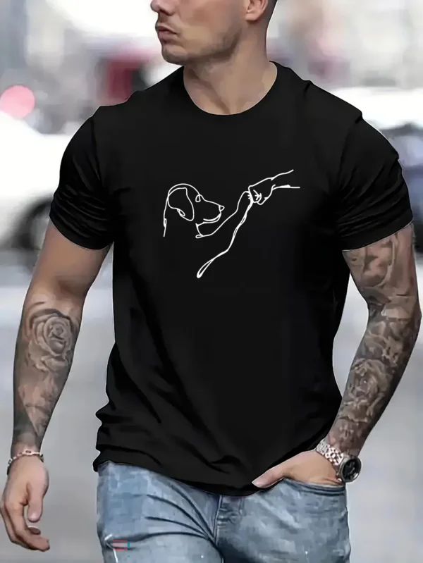 Men's 100% cotton summer loose fit High Fives Line Drawing printed slim fit casual sports round neck short sleeved T-shirt top