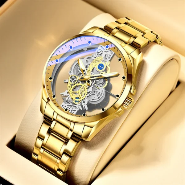 Luxury Mens Watches Fashion Tourbillon Hollow Steel Quartz Wristwatch Waterproof Business Gold Sliver Men's Clock Reloj Hombre