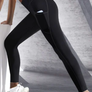 New High Waist Women's Leggings Stretch Yoga Pants Tights With Pockets Push Up Fitness Running Sportswear Solid Color Pants