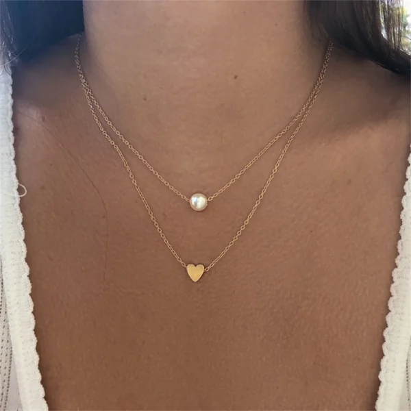 New Double Layer Necklace For Women Imitation Pearl Crystal Heart Pendant Chokers Necklaces Girls Gift Bohemia Cheap Jewelry