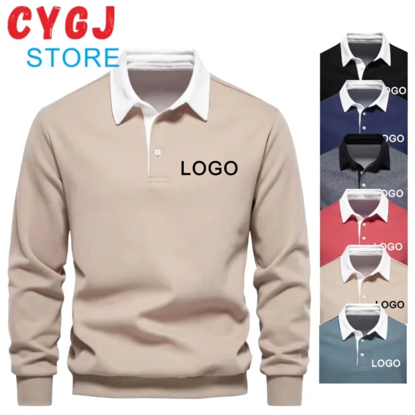 2024 Cotton Long-sleeved Polo Shirts High-quality Lapel Thickened Sweater Fashion Casual Mens Sweatshirts Customized Logo Print