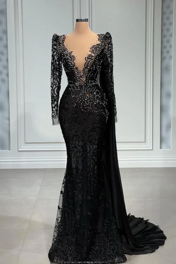 Black Lace Evening Dresses For Women 2024 V Neck Elegant Beading Crystal Vestido De Fiesta Wedding Party Gowns Formal customized