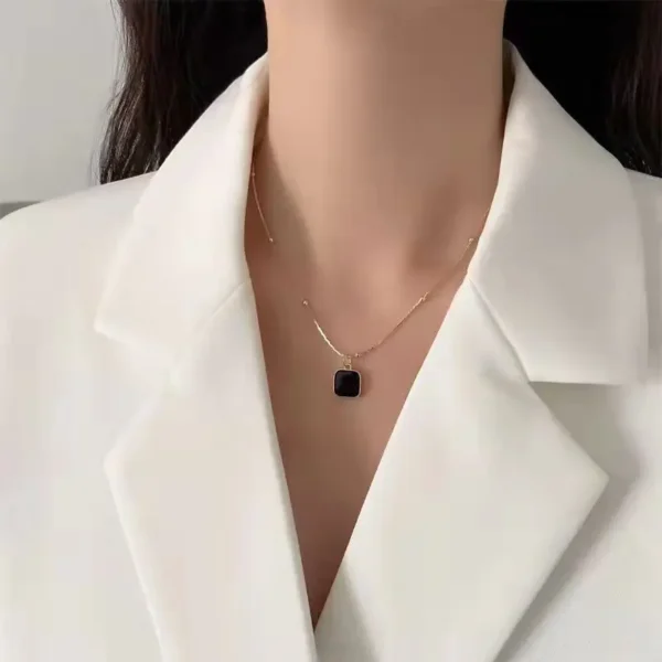 Stainless Steel Necklaces Black Exquisite Minimalist Square Pendant Choker Chains Fashion Necklace For Women Jewelry Party Gifts