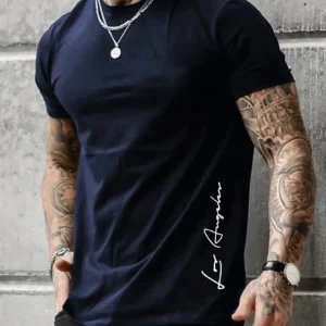 Men's 100 cotton summer loose Contrast Color Alphabet los Angelest print slim fit casual sports round neck short sleeved T-shirt