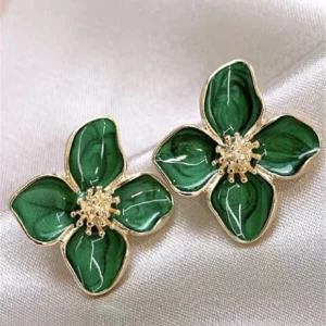 Hibiscus Dropped Glaze Flower Stud Earrings for Women Girl French Ins Vintage 2023 Fashion Korean Wedding Romantic Jewelry Gifts