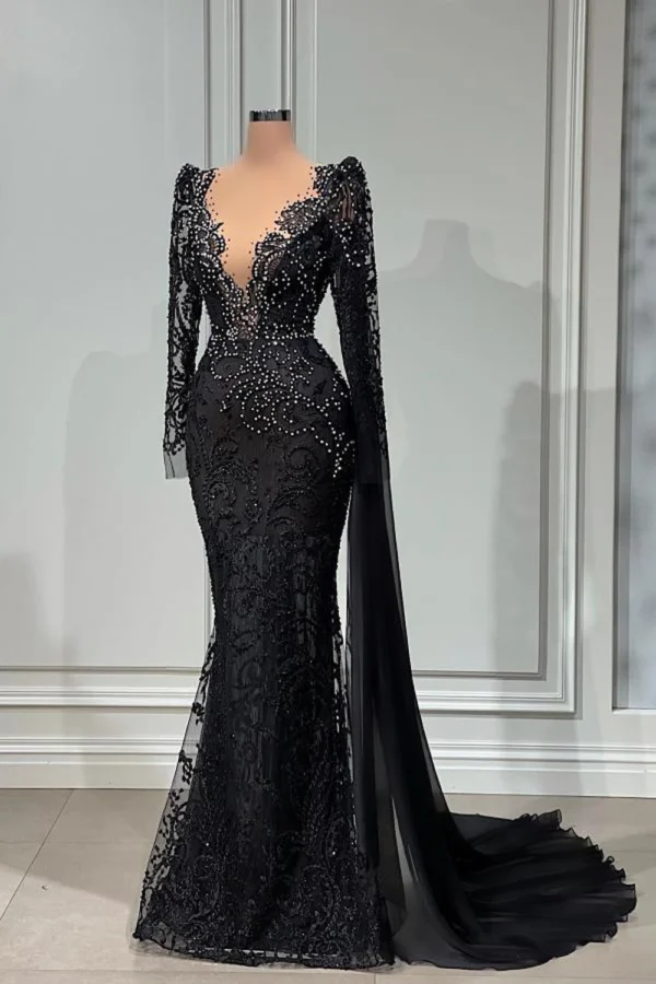 Black Lace Evening Dresses For Women 2024 V Neck Elegant Beading Crystal Vestido De Fiesta Wedding Party Gowns Formal customized