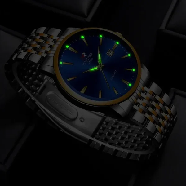 NOTIONR Fashion Men Silver Blue Watches Stainless Steel Waterproof Quartz Wristwatch Men Luxury Casual Sports Luminous Watches