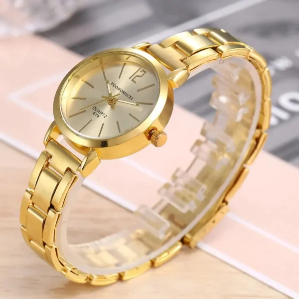 2pcs Set Watch Luxury Women Simple Dial Hollow Strap Fashion Gold Bracelet Quartz Wristwatch Student Ladies Watches Reloj Mujer