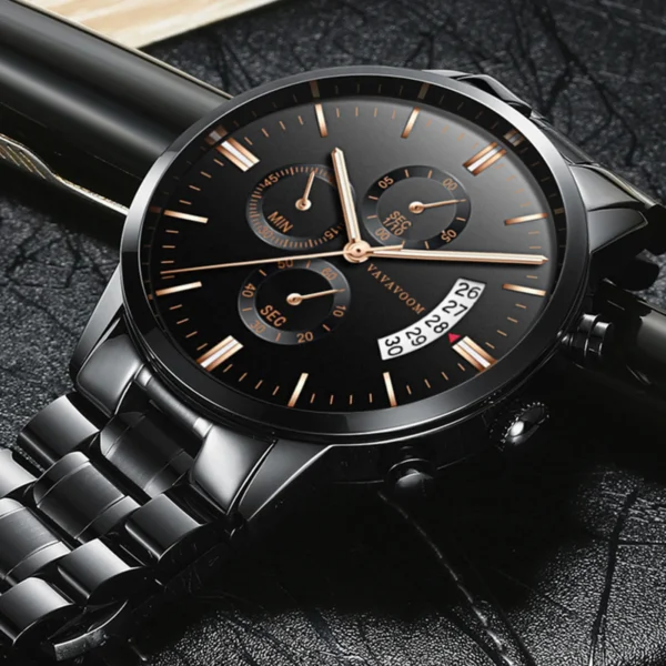 Stainless Steel Men Quartz Watch Classic Silver Black Color 43mm Casual Business Style Calendar Decoration Small Dial Mens Watch