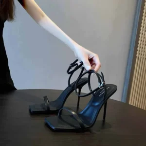 Black High Heels Women's Summer 2023 New Style French Niche Fine Heel Sandals With Dress One-Piece Strap Cool Shoes For Women