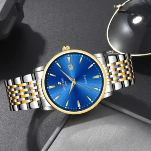 NOTIONR Fashion Men Silver Blue Watches Stainless Steel Waterproof Quartz Wristwatch Men Luxury Casual Sports Luminous Watches