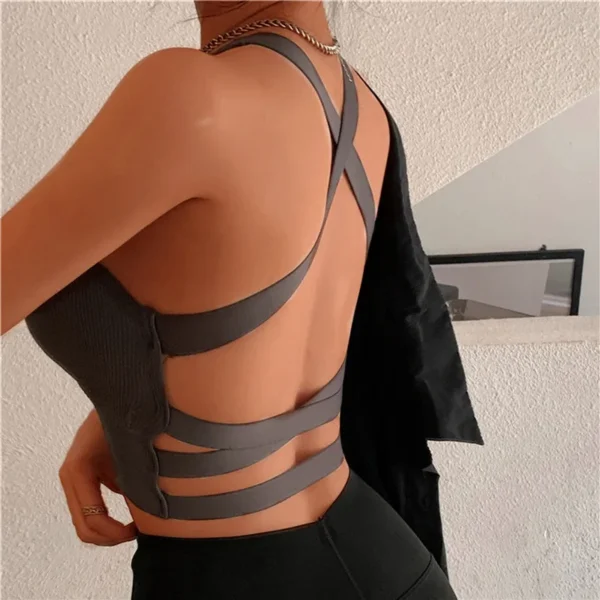 Summer Fashion Sexy Crop Top Women Bra Hollowed Back Cross Strap Yoga Sports Bra Breathable Underwear Female Fitness Vest