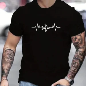 Men's Summer 100% Cotton Fashion Casual Loose Large Creative Aircraft Graphic Printed Slim fit Round Neck Short Sleeve T-shirt