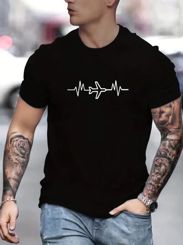 Men's Summer 100% Cotton Fashion Casual Loose Large Creative Aircraft Graphic Printed Slim fit Round Neck Short Sleeve T-shirt