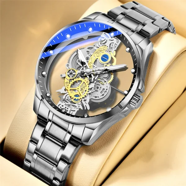 Luxury Mens Watches Fashion Tourbillon Hollow Steel Quartz Wristwatch Waterproof Business Gold Sliver Men's Clock Reloj Hombre