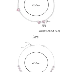 UILZ Sweet Pink Heart Zircon Choker Necklace for Women Girls Elegant Crystal Wedding Party Chain Collares Jewelry Free Shipping