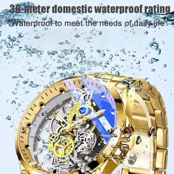 Luxury Mens Watches Fashion Tourbillon Hollow Steel Quartz Wristwatch Waterproof Business Gold Sliver Men's Clock Reloj Hombre