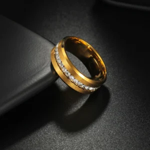 Couple Rings Exquisite Women Rhinestones Zirconia Rings Set Simple Gold Color Men Stainless Steel CZ Stone Rings Wedding Jewelry