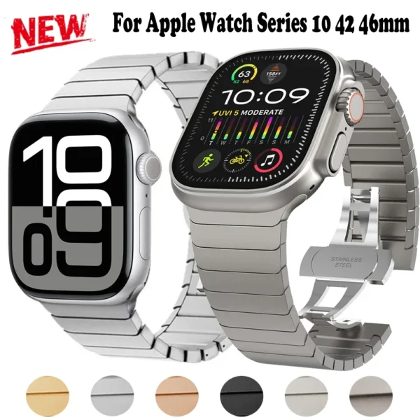 Metal Band For Apple Watch 46mm Stainless Steel Strap Iwatch Series 10 9 Ultra 49mm 42mm 44 45mm 40mm 41mm Bracelet Link Correa