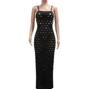 New Sexy Spaghetti Strap Long Dress Women Clothing Hollow Out Bodycon Black Maxi Dresses Elegant Birthday Evening Guest Vestidos