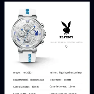 PLAYBOY Original Sports Man Watch Multifunction Fashion Men's Wrist Watches Top Brand Luxury Silicone Strap Quartz Watch for Men