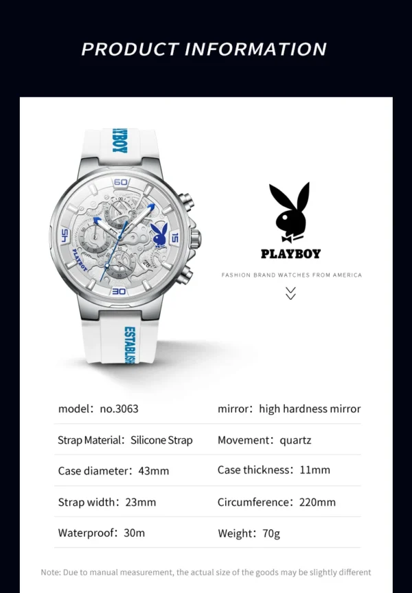 PLAYBOY Original Sports Man Watch Multifunction Fashion Men's Wrist Watches Top Brand Luxury Silicone Strap Quartz Watch for Men