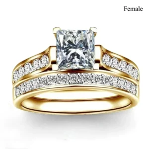 Couple Rings Exquisite Women Rhinestones Zirconia Rings Set Simple Gold Color Men Stainless Steel CZ Stone Rings Wedding Jewelry