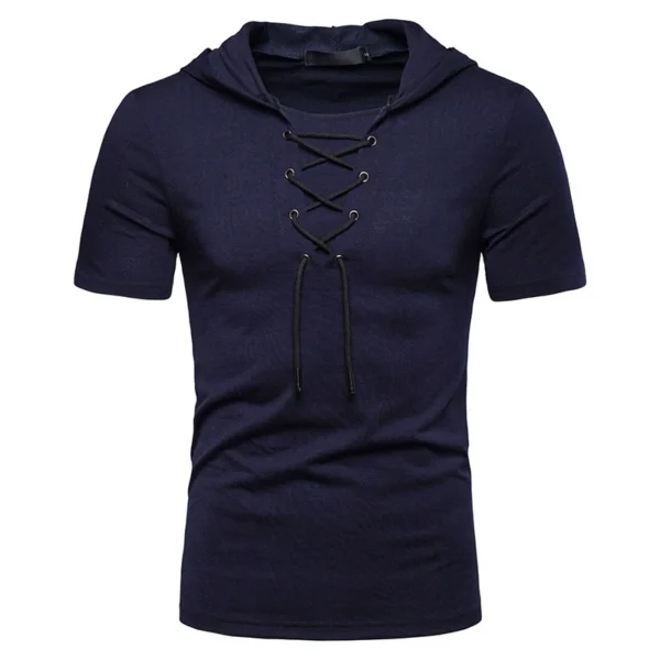 New European And American Men's Hooded Loose Tie Up Hip-hop Casual Short Sleeved T-shirt