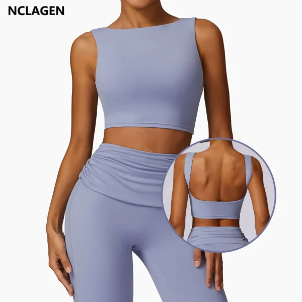 NCLAGEN Running Sports Bra Women High Support Impact Open Back Yoga Breathable Slim Fit Fitness Tank Top With Removable Pads