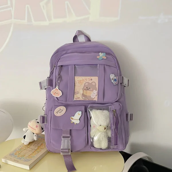 Popular Pink Purple Color Girls High School Student Backpack Bags