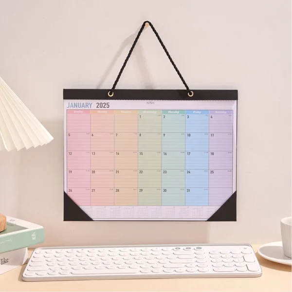 12 sheets 2025 Colorful Monthly Wall Calendar Rainbow Weekly Planner Daily Study Check-in Message Hanging Calendar For School