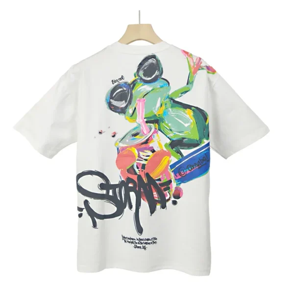 Cartoon colored printing short sleeve T-shirt New Men's summer embroidered top Casual Loose Knitted Tees Street Men Tee M-4XL