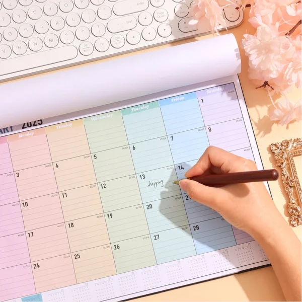 12 sheets 2025 Colorful Monthly Wall Calendar Rainbow Weekly Planner Daily Study Check-in Message Hanging Calendar For School