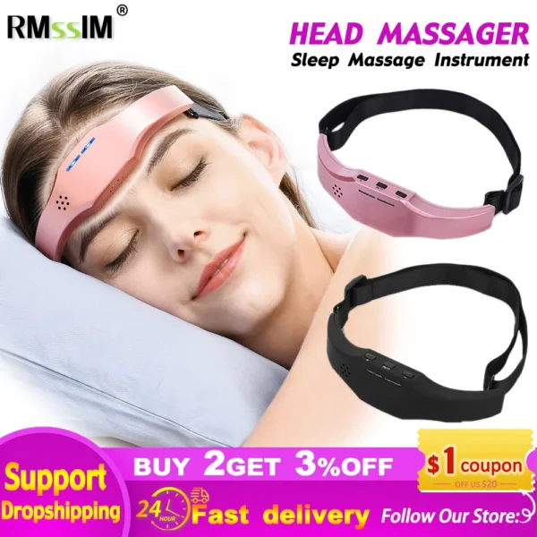 Electric Headache ＆ Migraine Relief Head Massager Insomnia Therapy Release Stress Sleep Monitor Relax Health Care Sleeping Devic