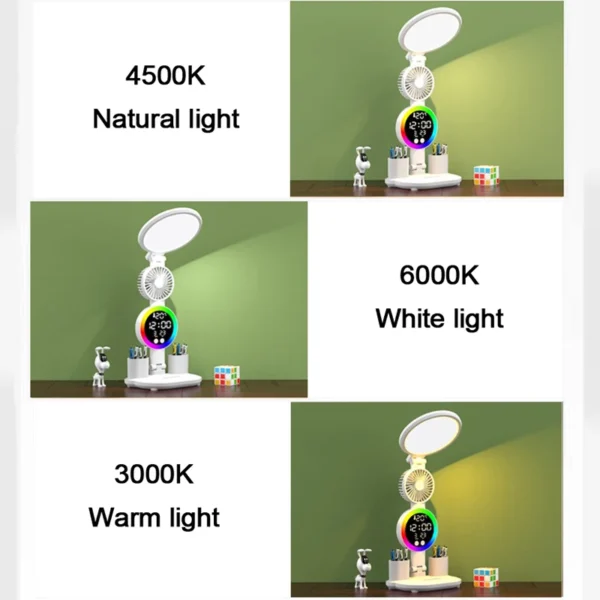 Rechargeable Table Lamp for Study, Desk Lamp Reading Light Led Table Light with Fan, Led Clock Dispaly Reading Lamp